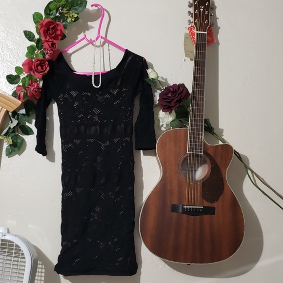 BEBE BLACK LACE DRAMA BODYCON MINI DRESS p/s - Picture 7 of 8